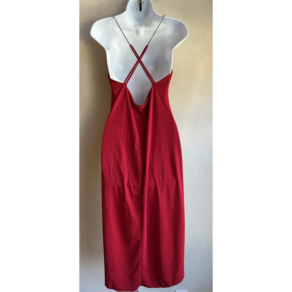 Vintage 90s Y2K Red Slip Dress M NWT Rhinestone Straps Party‎ Formal Glam - Picture 2 of 8